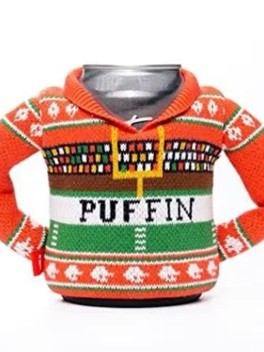 Puffin Orange Knit Sweater Can Cooler